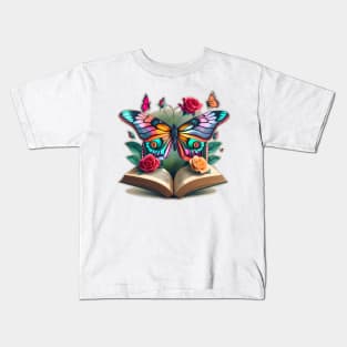 a book with a big beautiful butterfly and roses coming out of it Kids T-Shirt